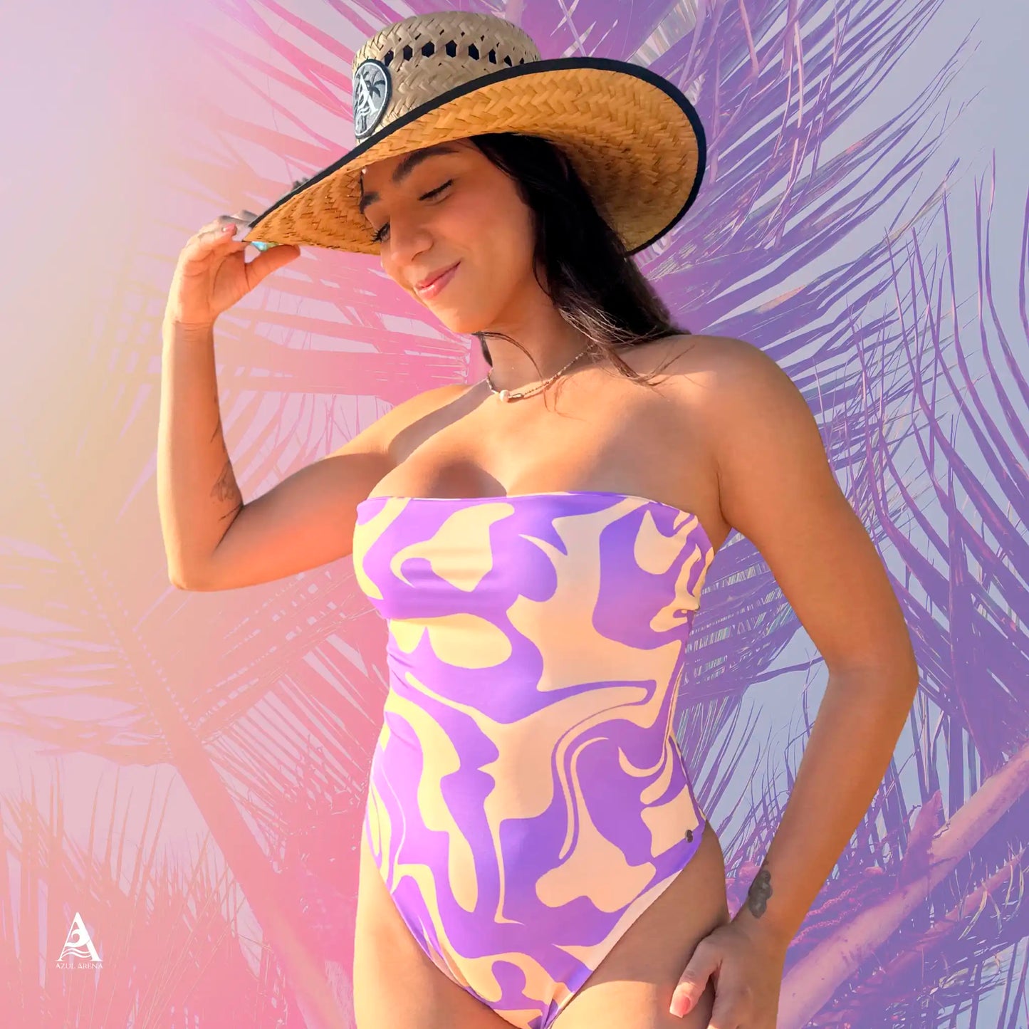 MONOKINI DUNA RETRO STRAPLE, TIRO ALTO LILA BEIGE