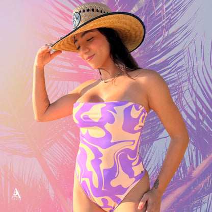 MONOKINI DUNA RETRO STRAPLE, TIRO ALTO LILA BEIGE
