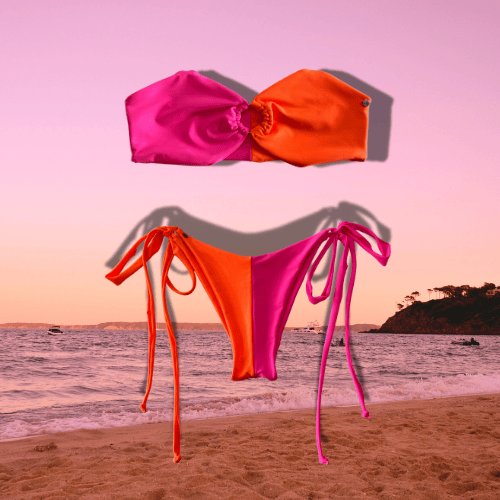 BIKINI DUALITY CON ARO, NEÓN ESTRAPLE COLOR NARANJA Y ROSA